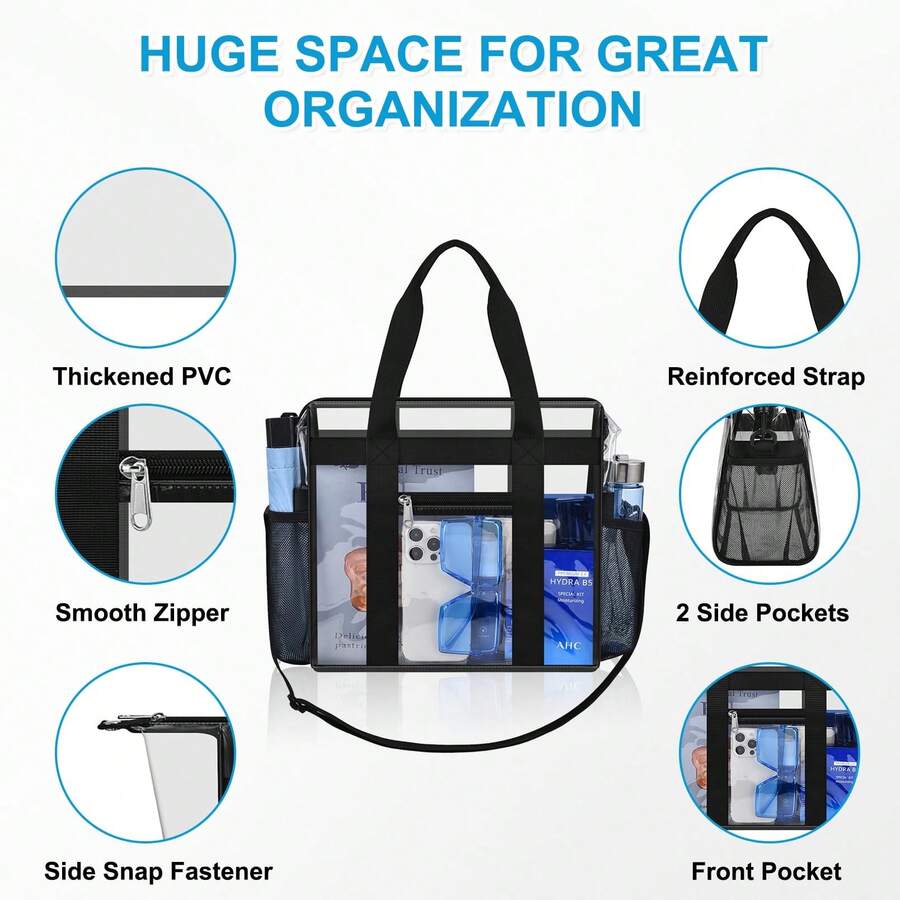 Clear Bag For Stadium Events 12x6x12 Clear Tote Bag With Zipper Closure Adjustable Strap For Concerts Sports Events Fest