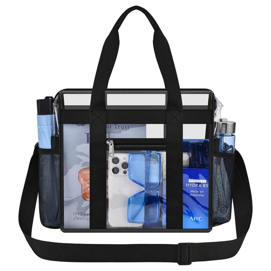 Clear Bag For Stadium Events 12x6x12 Clear Tote Bag With Zipper Closure Adjustable Strap For Concerts Sports Events Fest