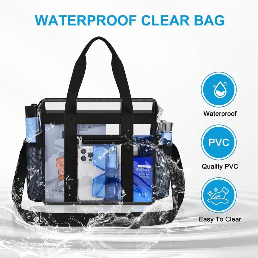 Clear Bag For Stadium Events 12x6x12 Clear Tote Bag With Zipper Closure Adjustable Strap For Concerts Sports Events Fest