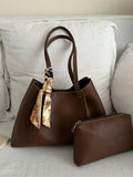 EMERY ROSE 2026 Spring New Arrival High-End Fashion Pleated Large Capacity Tote Bag With Scarf, Luxury Versatile Shoulder Handbag