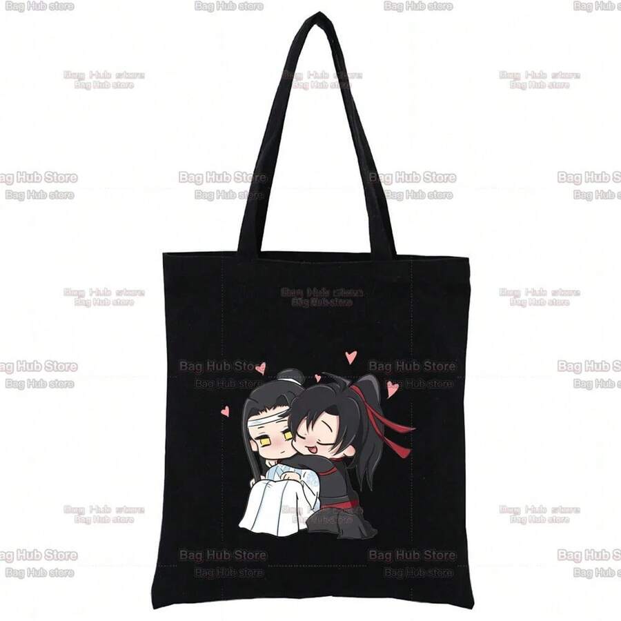 Mo Dao Zu Shi Graphic Wei Wuxian Lan Wangji Cute Fashion Black Canvas Bag Harajuku Women's Bags Vintage Handbag Shoulder Bag