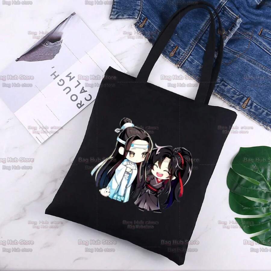 Mo Dao Zu Shi Graphic Wei Wuxian Lan Wangji Cute Fashion Black Canvas Bag Harajuku Women's Bags Vintage Handbag Shoulder Bag