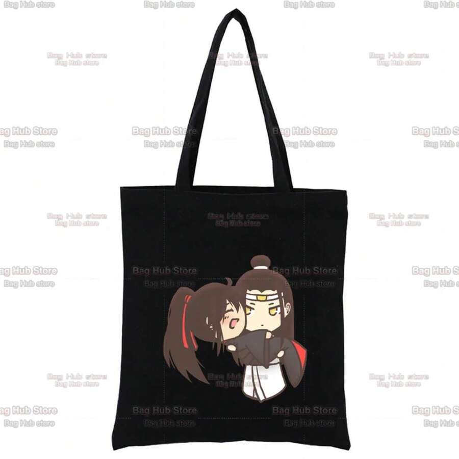 Mo Dao Zu Shi Graphic Wei Wuxian Lan Wangji Cute Fashion Black Canvas Bag Harajuku Women's Bags Vintage Handbag Shoulder Bag