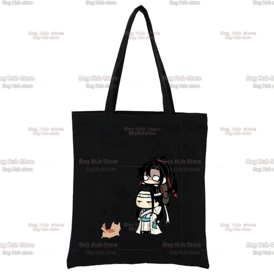 Mo Dao Zu Shi Graphic Wei Wuxian Lan Wangji Cute Fashion Black Canvas Bag Harajuku Women's Bags Vintage Handbag Shoulder Bag