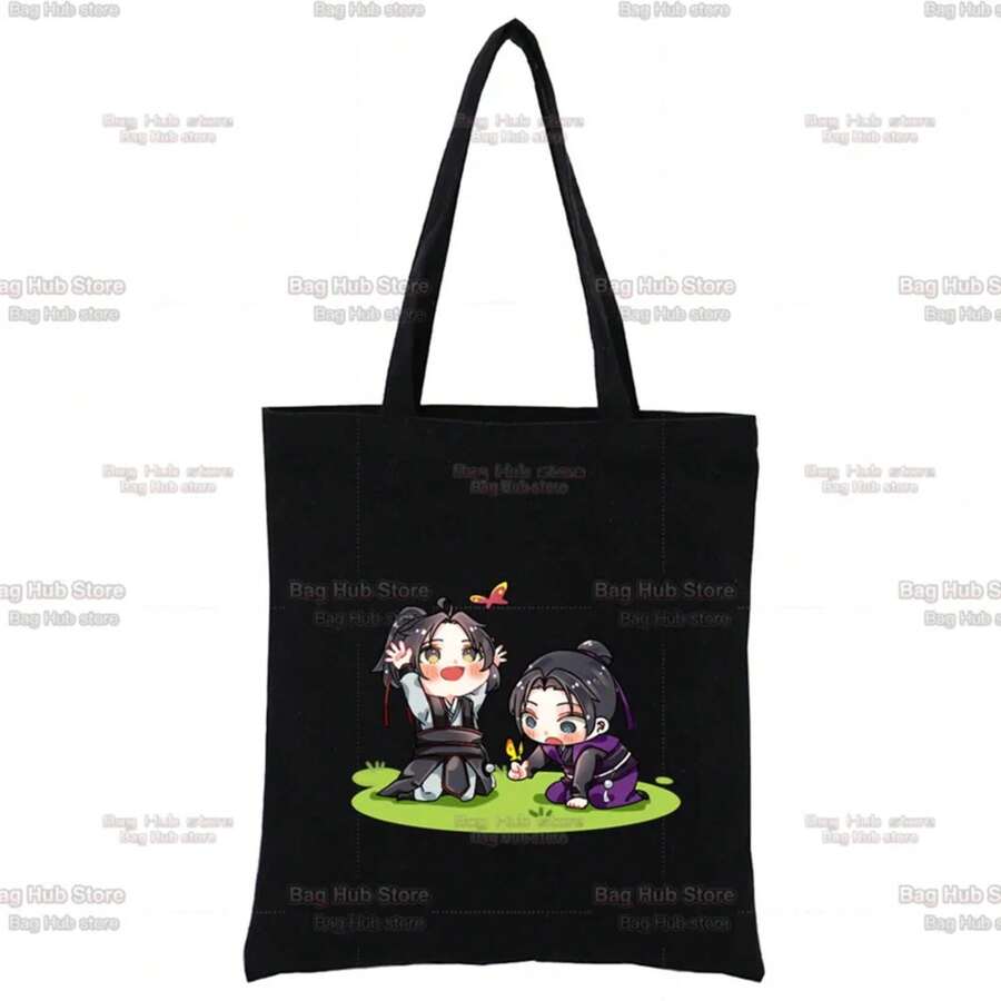 Mo Dao Zu Shi Graphic Wei Wuxian Lan Wangji Cute Fashion Black Canvas Bag Harajuku Women's Bags Vintage Handbag Shoulder Bag