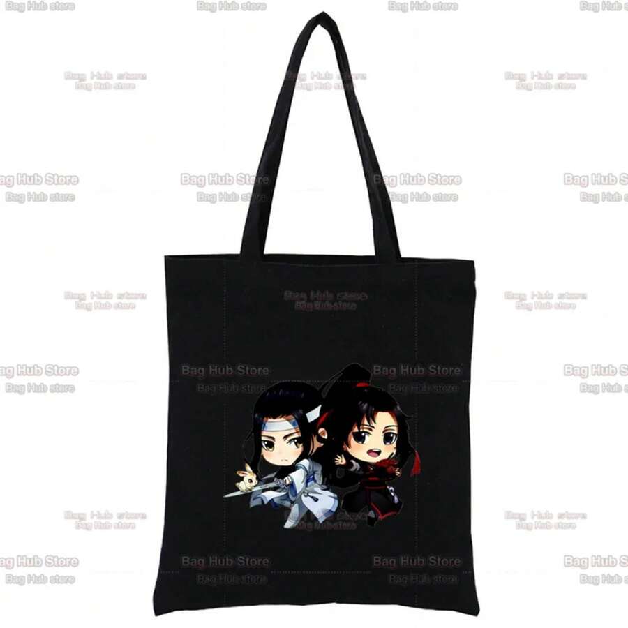 Mo Dao Zu Shi Graphic Wei Wuxian Lan Wangji Cute Fashion Black Canvas Bag Harajuku Women's Bags Vintage Handbag Shoulder Bag