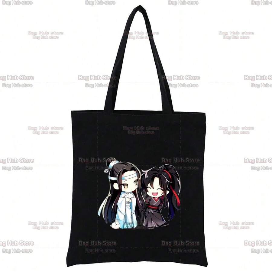 Mo Dao Zu Shi Graphic Wei Wuxian Lan Wangji Cute Fashion Black Canvas Bag Harajuku Women's Bags Vintage Handbag Shoulder Bag