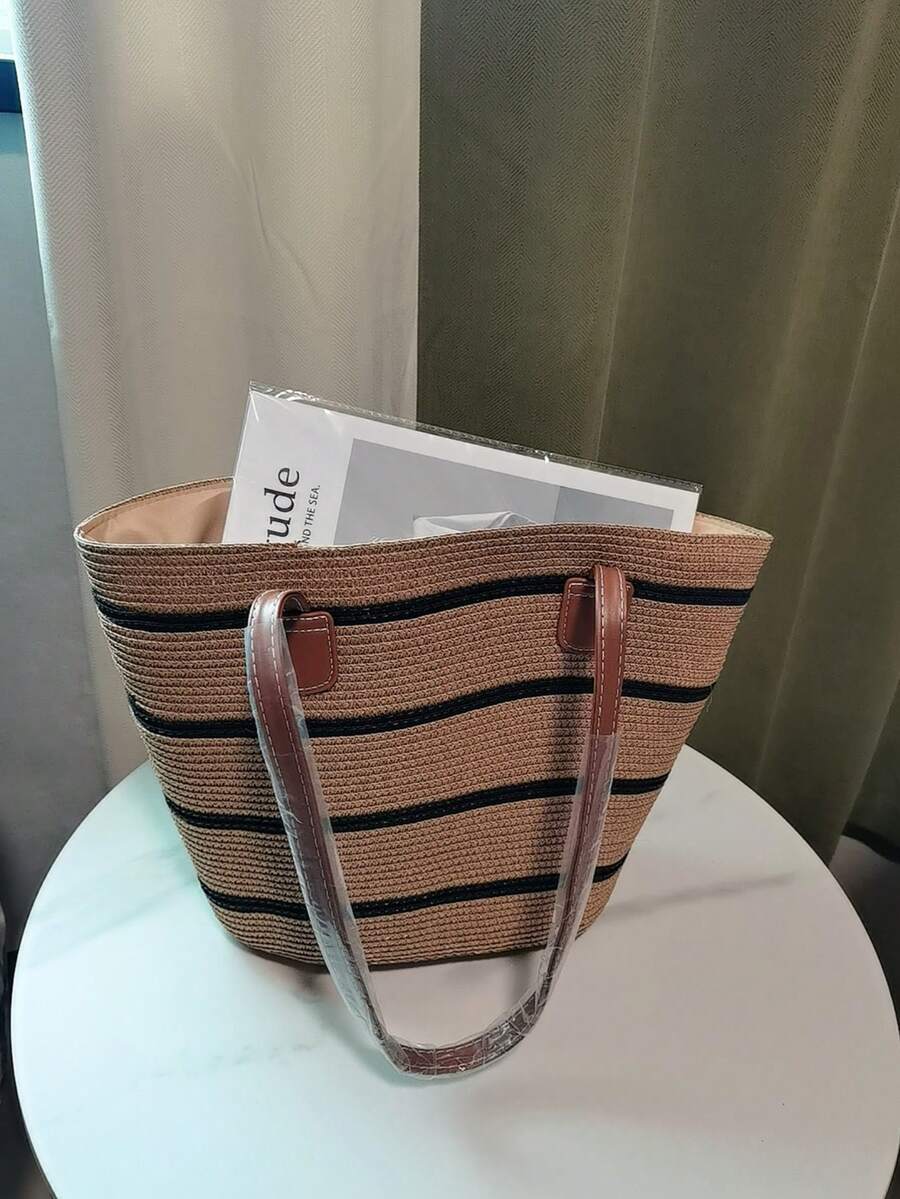 2026 New Large Capacity Straw Tote Bag, Fashion Versatile Commuter Shoulder Bag, Beach Vacation Travel Straw Woven Tote Bag