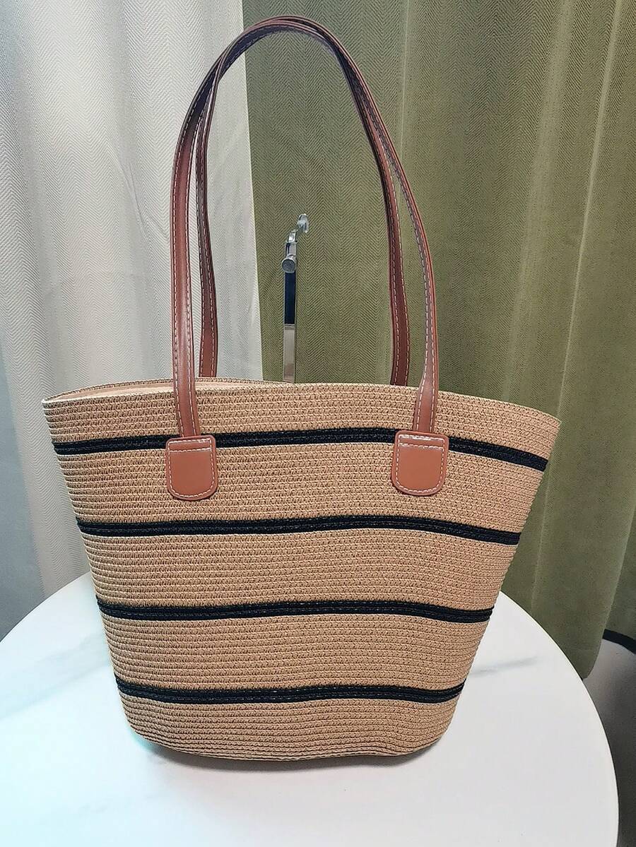 2026 New Large Capacity Straw Tote Bag, Fashion Versatile Commuter Shoulder Bag, Beach Vacation Travel Straw Woven Tote Bag