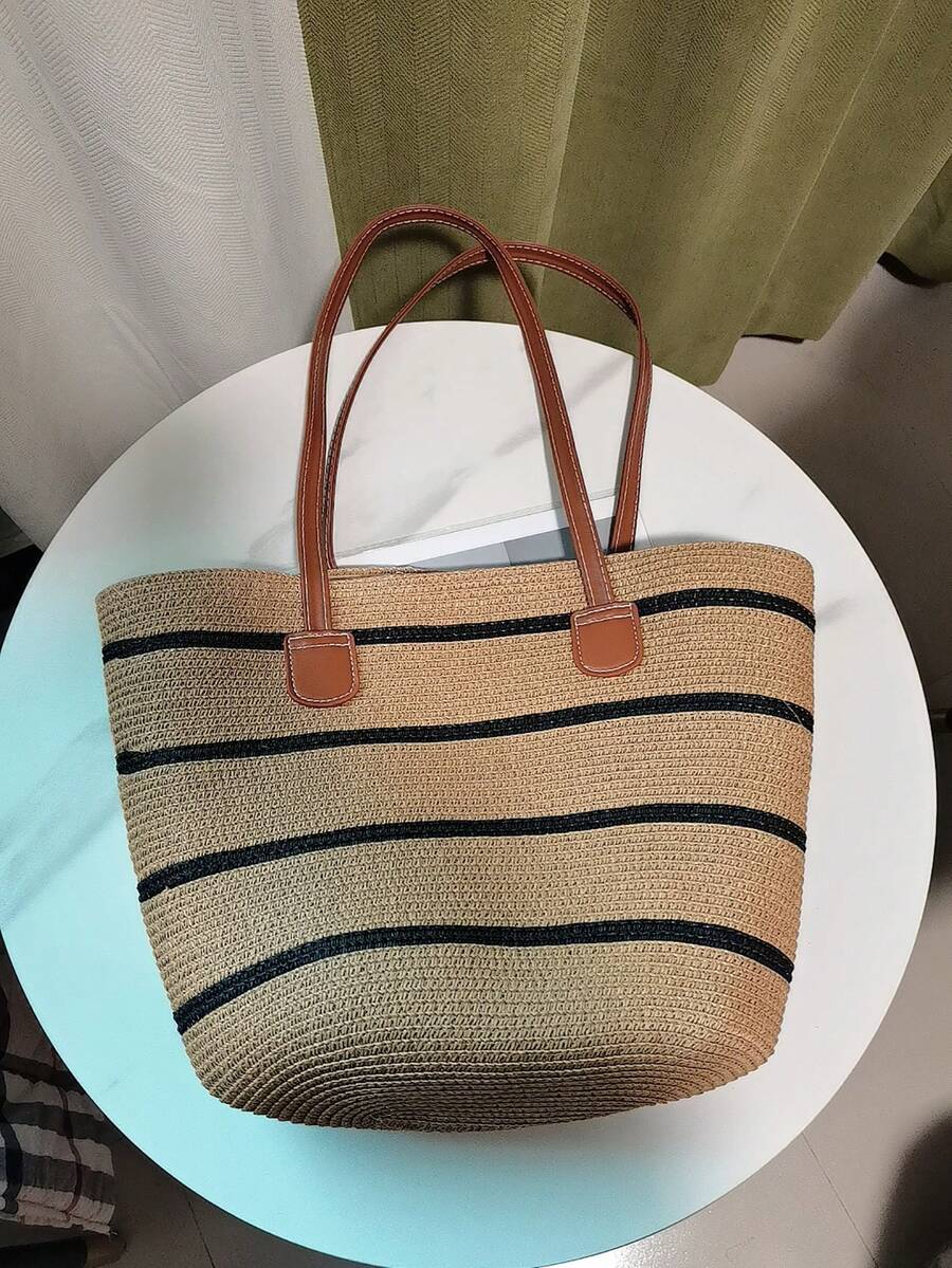 2026 New Large Capacity Straw Tote Bag, Fashion Versatile Commuter Shoulder Bag, Beach Vacation Travel Straw Woven Tote Bag