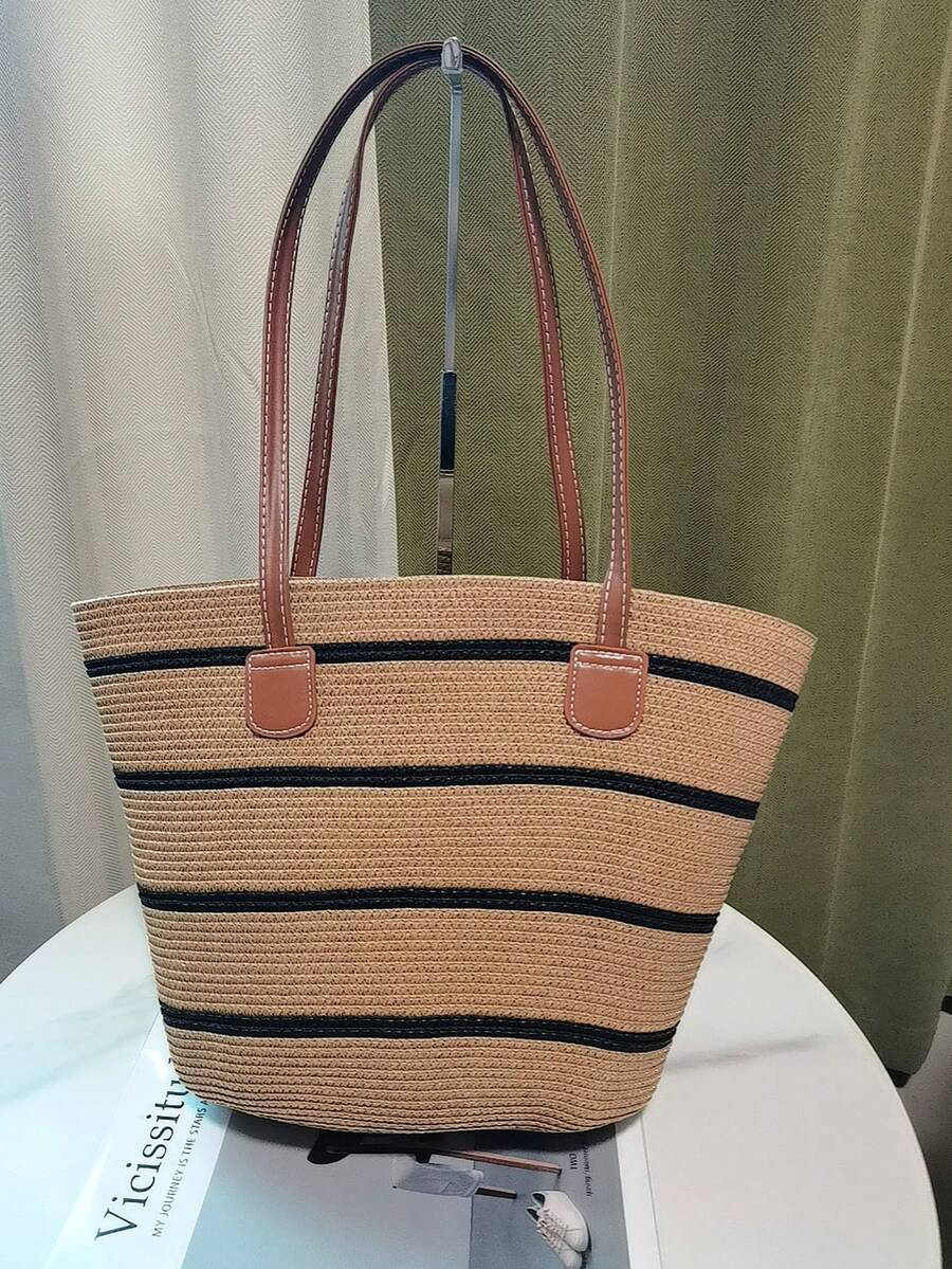 2026 New Large Capacity Straw Tote Bag, Fashion Versatile Commuter Shoulder Bag, Beach Vacation Travel Straw Woven Tote Bag