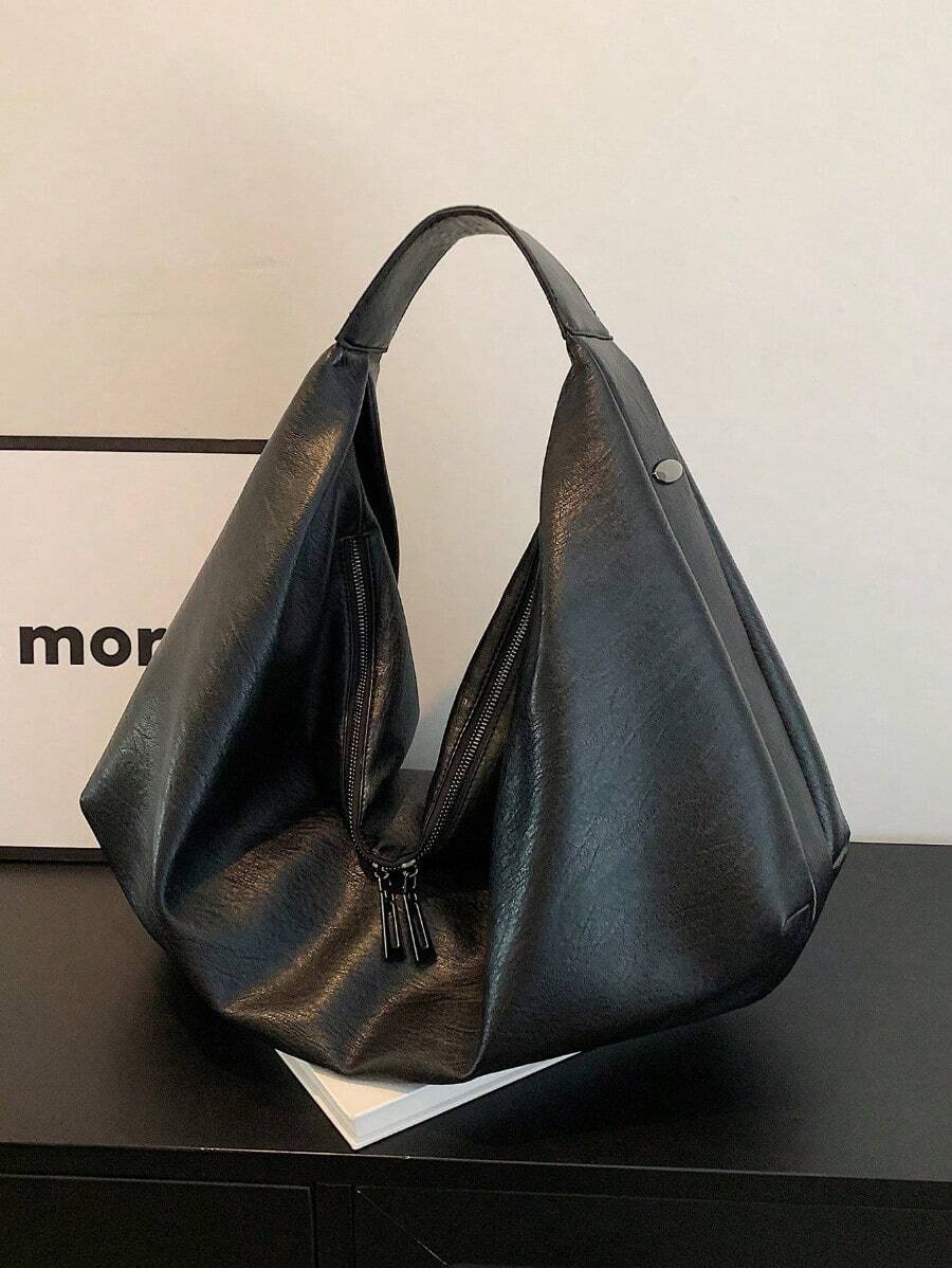 Large Retro Style Hobo Bag Large Capacity PU Tote Bag Women's Casual Shoulder Bag Armpit Bag With Zipper, Suitable For Shopping, Commuting, Work And School, Suitable For College Students, White-Collar