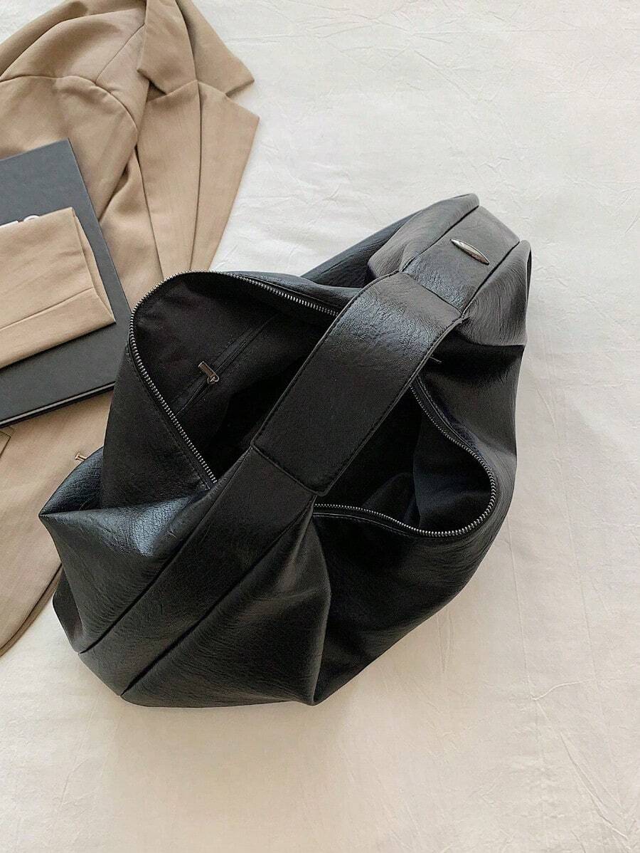 Large Retro Style Hobo Bag Large Capacity PU Tote Bag Women's Casual Shoulder Bag Armpit Bag With Zipper, Suitable For Shopping, Commuting, Work And School, Suitable For College Students, White-Collar