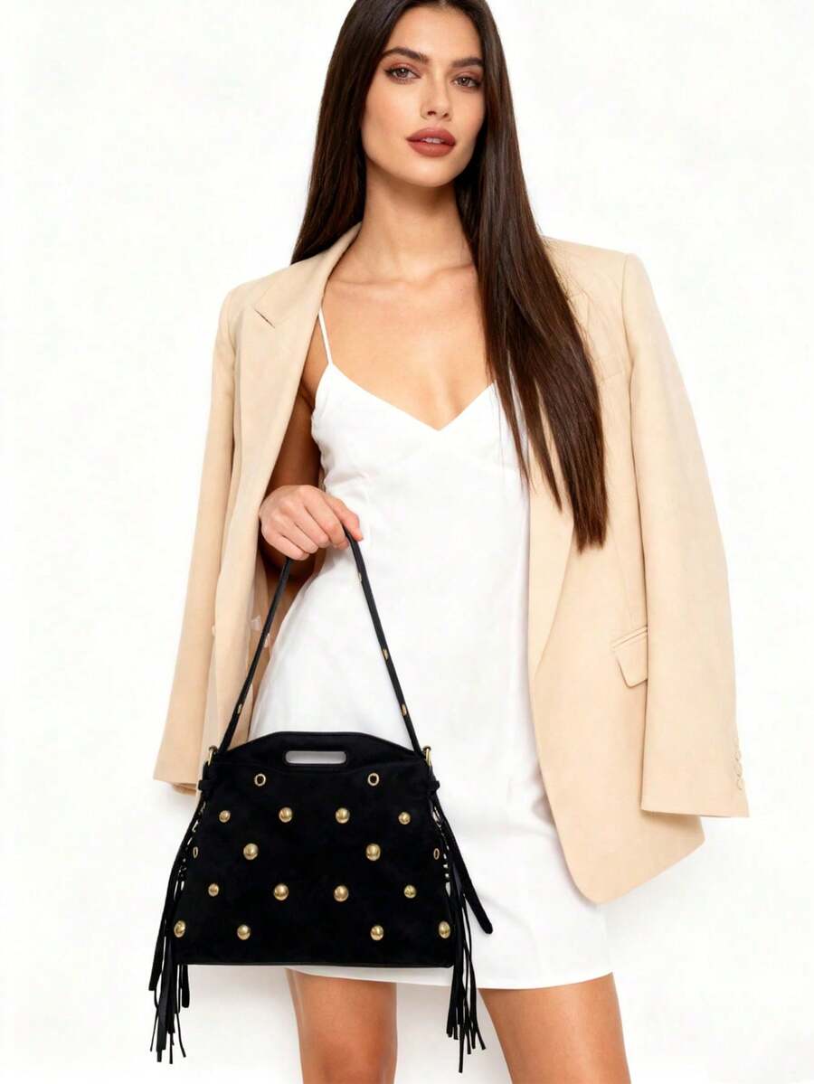 Niche Design Tassel Handbag, Women's New Personalized Versatile Tote Bag, Casual Commute Shoulder Crossbody Bag,Fringe Bag