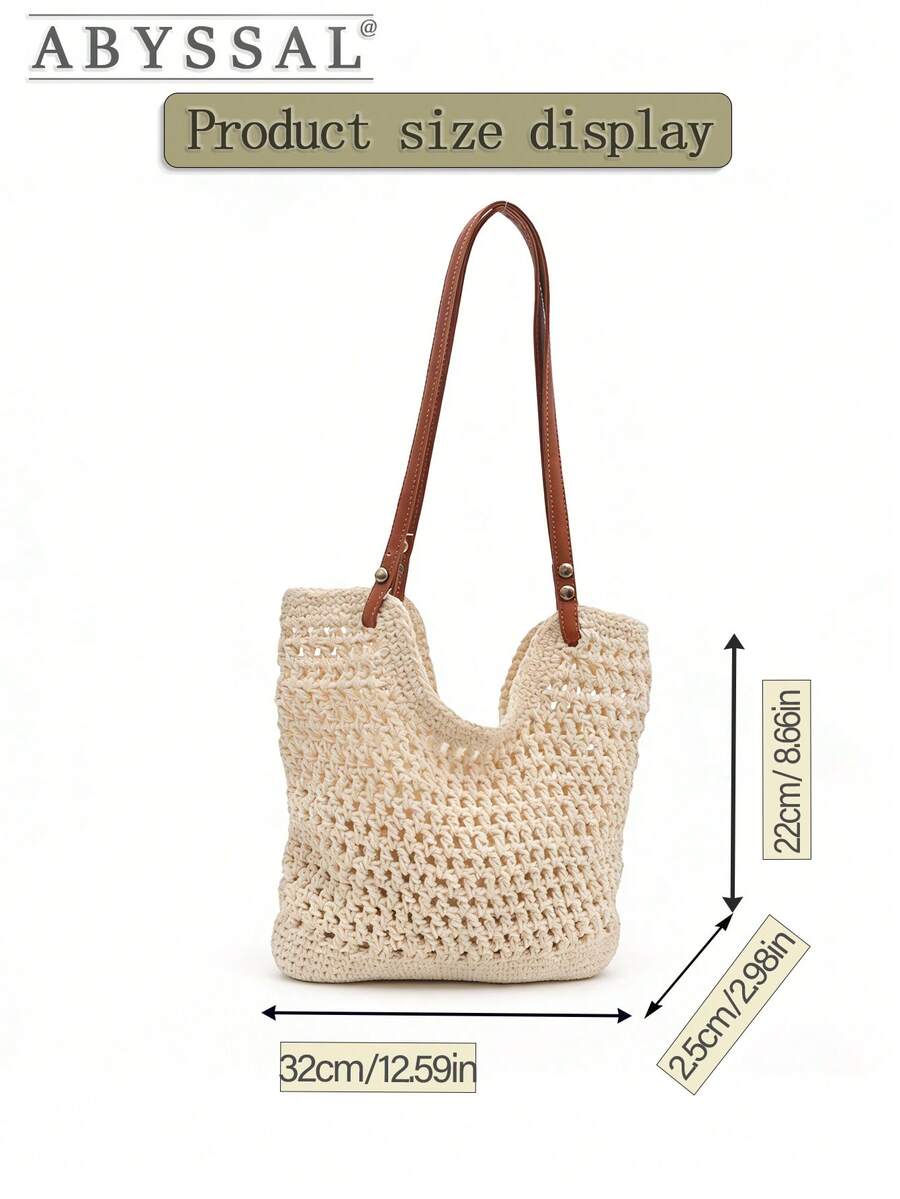 Large Capacity Crochet Tote Bag For Women Summer Vacation Bag Boho Shoulder Bag Beach Bag Hollow Out Straw Bag Casual Handbag Dating Travel Essential