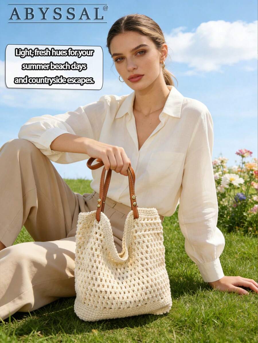 Large Capacity Crochet Tote Bag For Women Summer Vacation Bag Boho Shoulder Bag Beach Bag Hollow Out Straw Bag Casual Handbag Dating Travel Essential