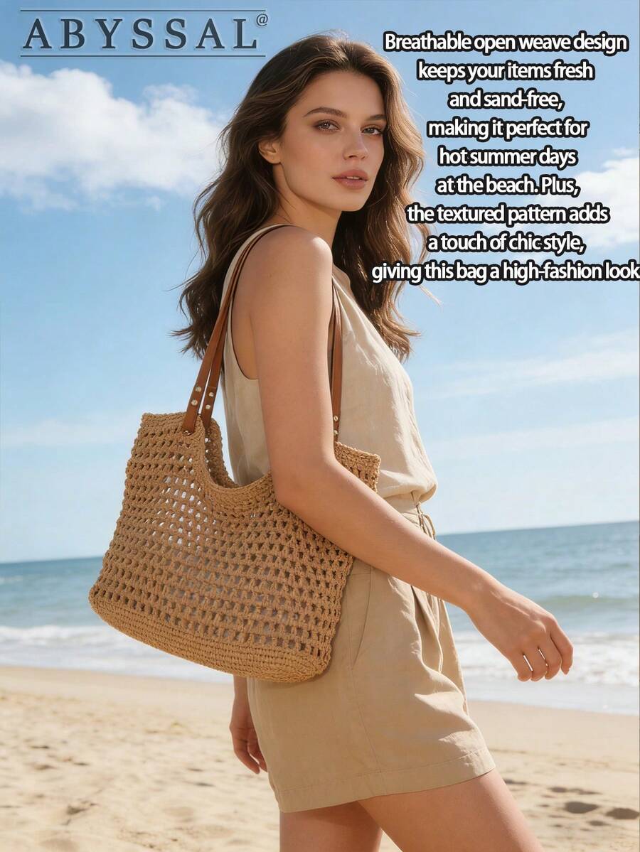 Large Capacity Crochet Tote Bag For Women Summer Vacation Bag Boho Shoulder Bag Beach Bag Hollow Out Straw Bag Casual Handbag Dating Travel Essential