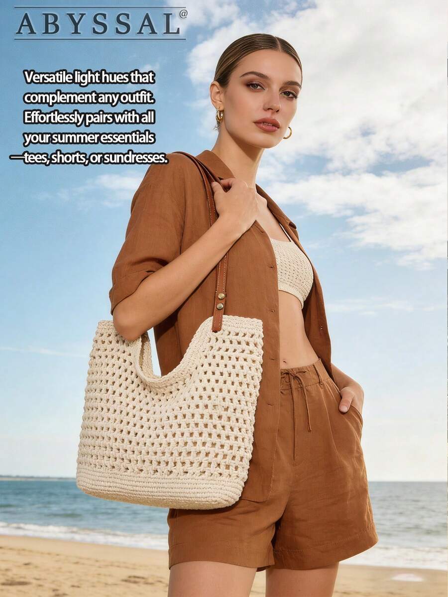 Large Capacity Crochet Tote Bag For Women Summer Vacation Bag Boho Shoulder Bag Beach Bag Hollow Out Straw Bag Casual Handbag Dating Travel Essential