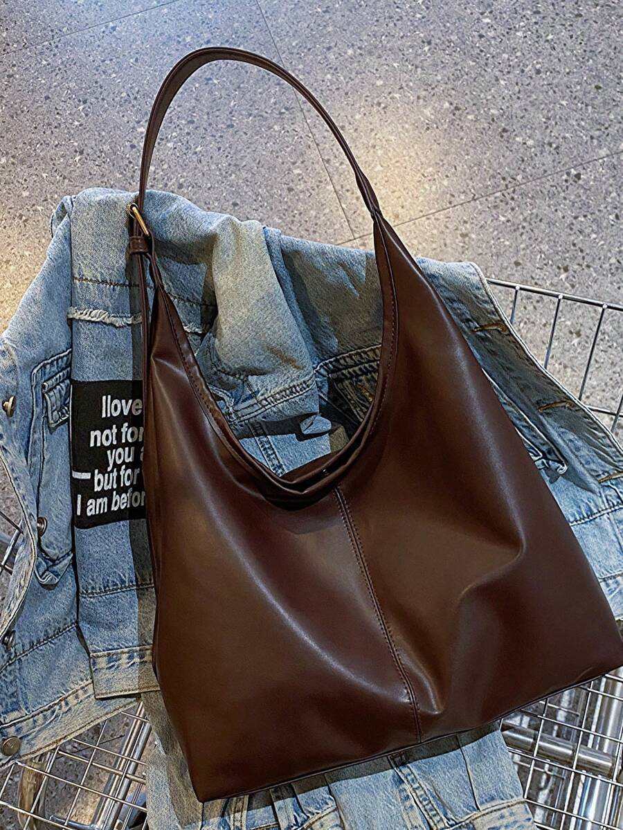 Women's New Large Tote Bag, Fashionable Design Shoulder Bag, Soft PU Material, Textured Style (Color Difference Due To Photo Angle)