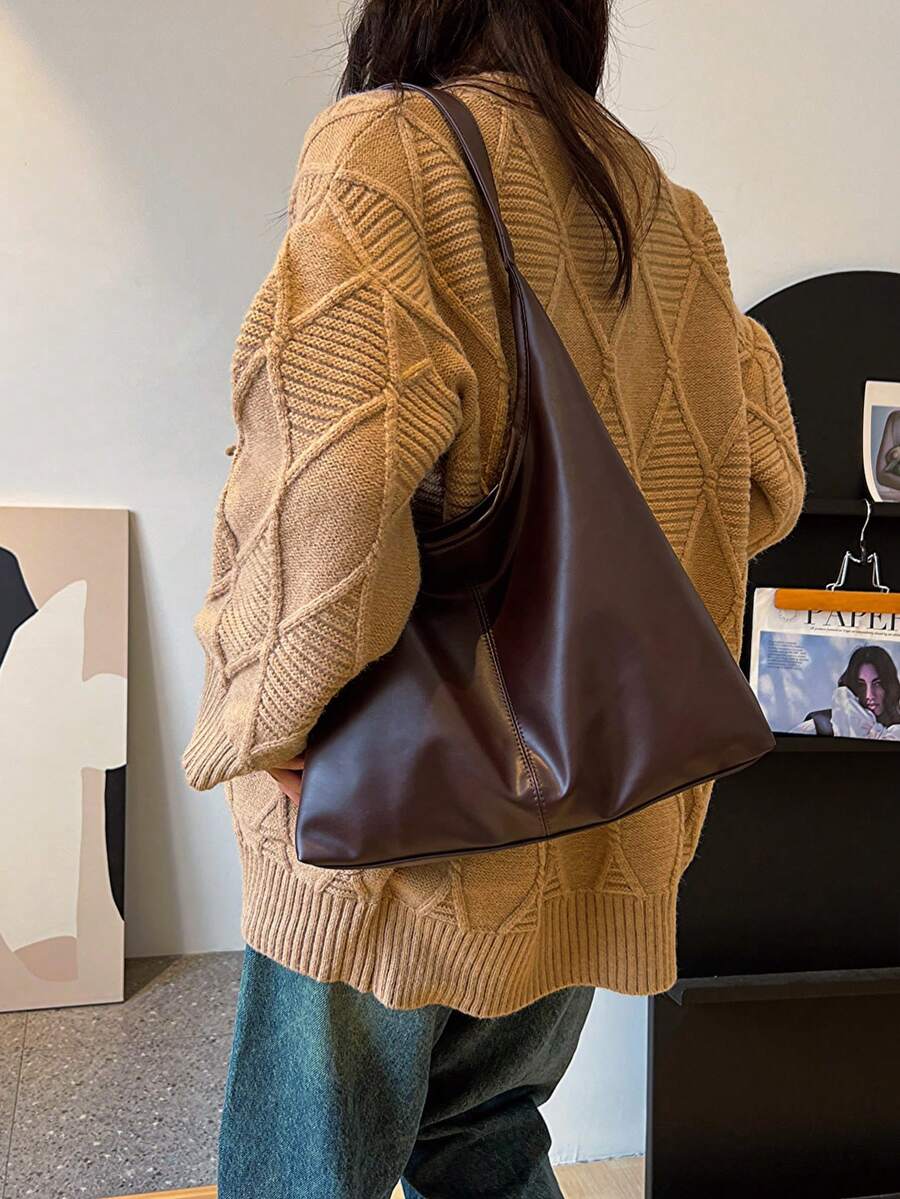 Women's New Large Tote Bag, Fashionable Design Shoulder Bag, Soft PU Material, Textured Style (Color Difference Due To Photo Angle)