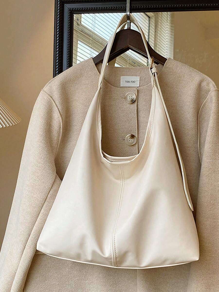 Women's New Large Tote Bag, Fashionable Design Shoulder Bag, Soft PU Material, Textured Style (Color Difference Due To Photo Angle)