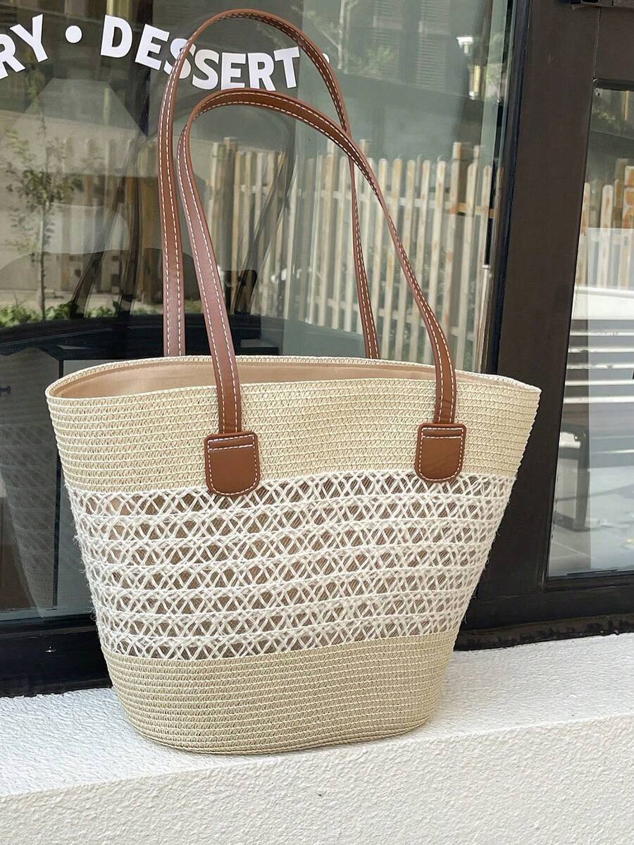2026 New Large Capacity Straw Tote Bag, Fashion Versatile Commuter Shoulder Bag, Beach Vacation Travel Straw Woven Tote Bag,Holiday