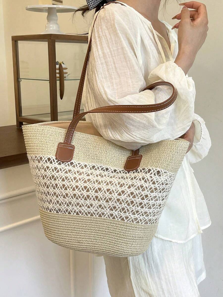 2026 New Large Capacity Straw Tote Bag, Fashion Versatile Commuter Shoulder Bag, Beach Vacation Travel Straw Woven Tote Bag,Holiday