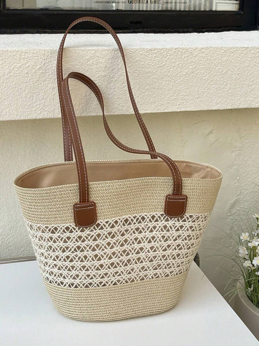 2026 New Large Capacity Straw Tote Bag, Fashion Versatile Commuter Shoulder Bag, Beach Vacation Travel Straw Woven Tote Bag,Holiday