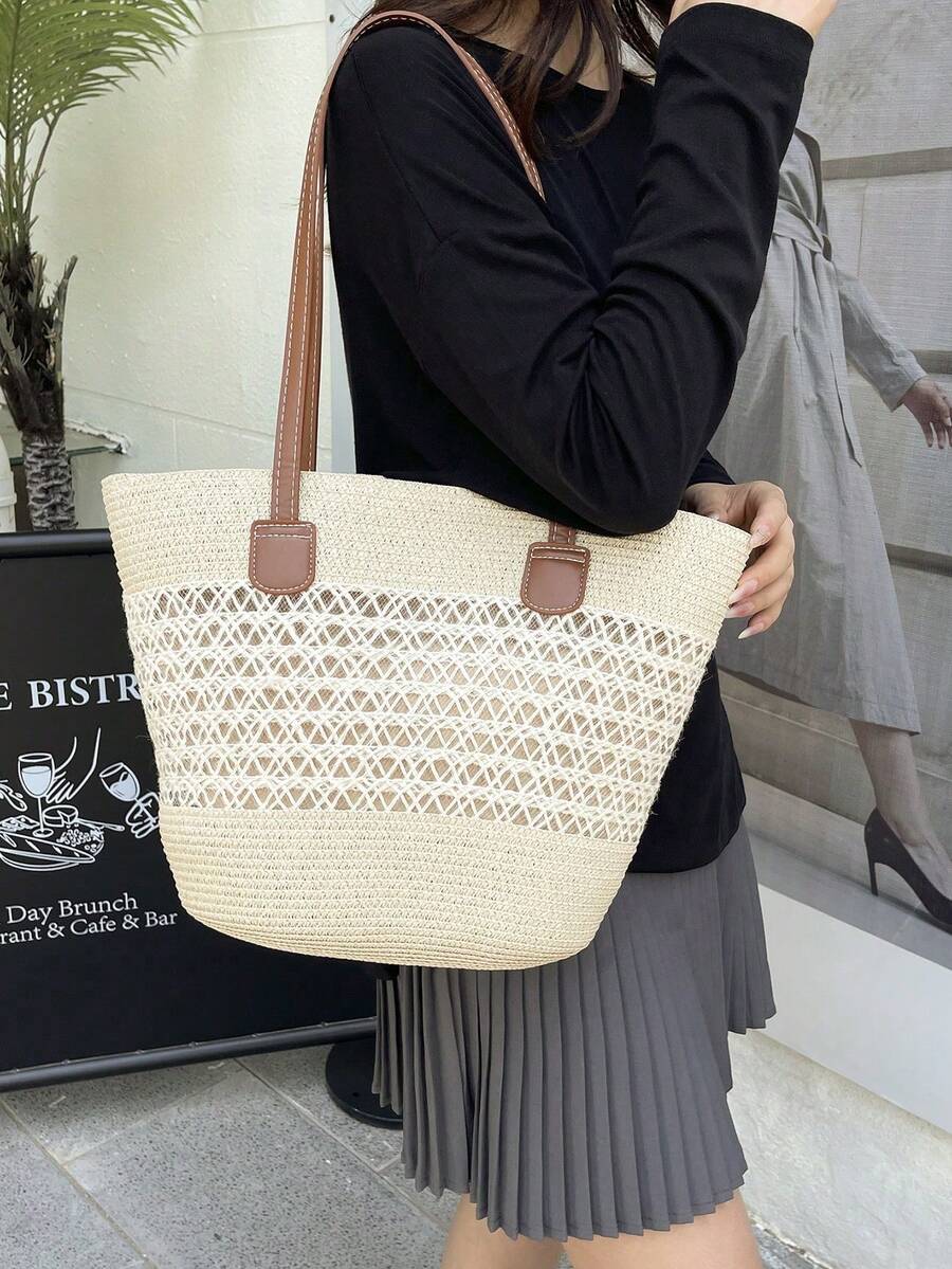 2026 New Large Capacity Straw Tote Bag, Fashion Versatile Commuter Shoulder Bag, Beach Vacation Travel Straw Woven Tote Bag,Holiday