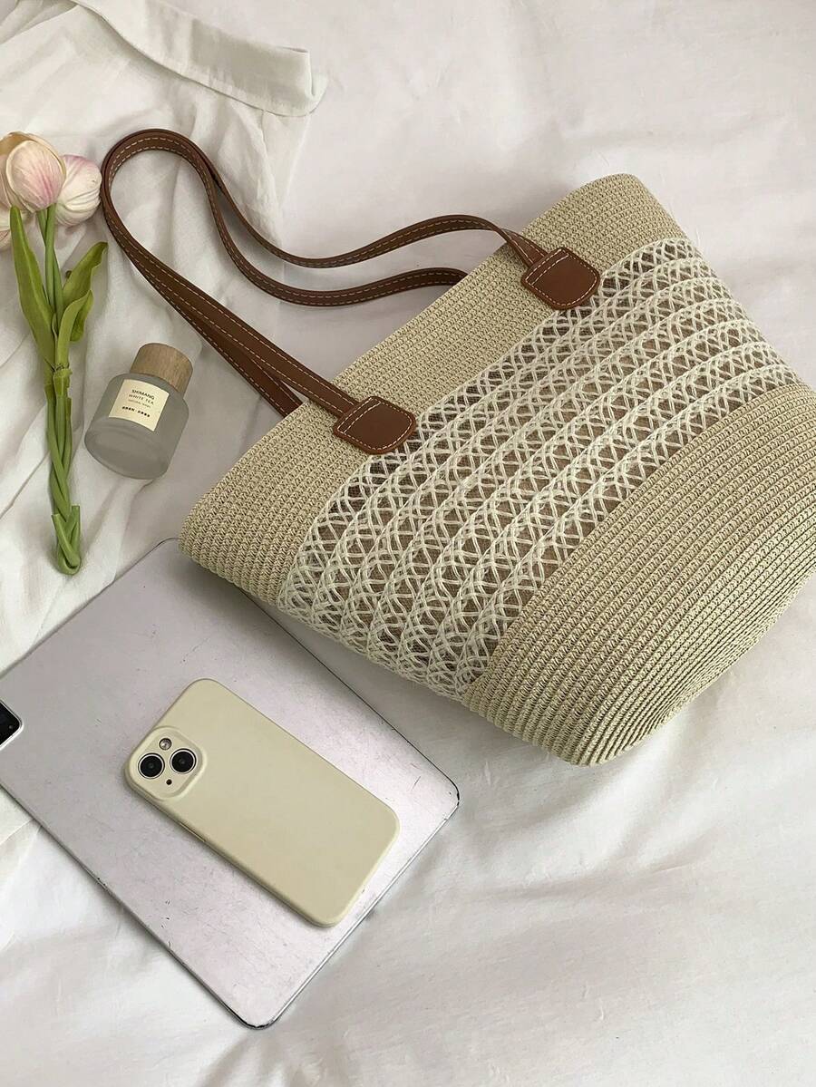 2026 New Large Capacity Straw Tote Bag, Fashion Versatile Commuter Shoulder Bag, Beach Vacation Travel Straw Woven Tote Bag,Holiday