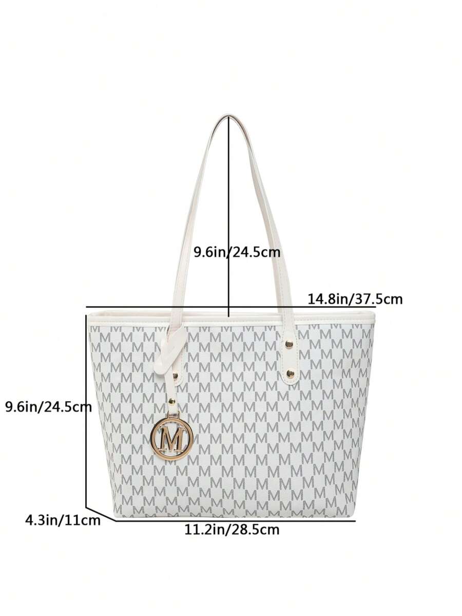 Fully Printed Tote Bag, Vintage Letter Print Tote Bag With Large Capacity, Perfect Underarm Bag For Commuting And Travel, Great Mother's Day Gift For Mom