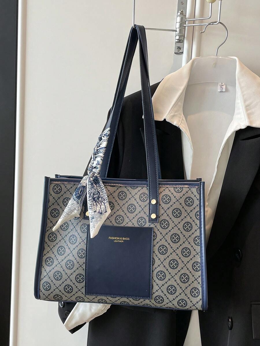 2026 New Silk Scarf Large Capacity High-End Fashion Commuter Canvas Tote Shoulder Bag