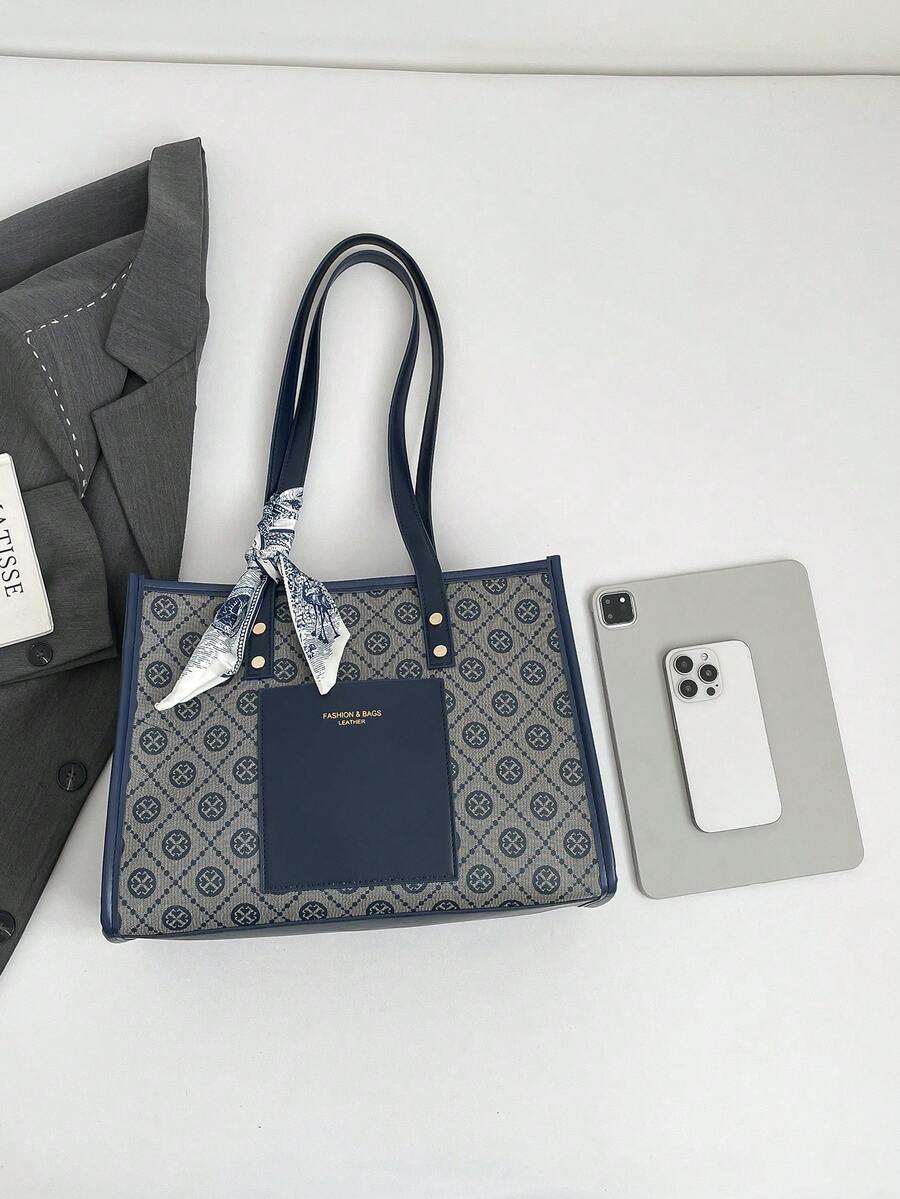2026 New Silk Scarf Large Capacity High-End Fashion Commuter Canvas Tote Shoulder Bag