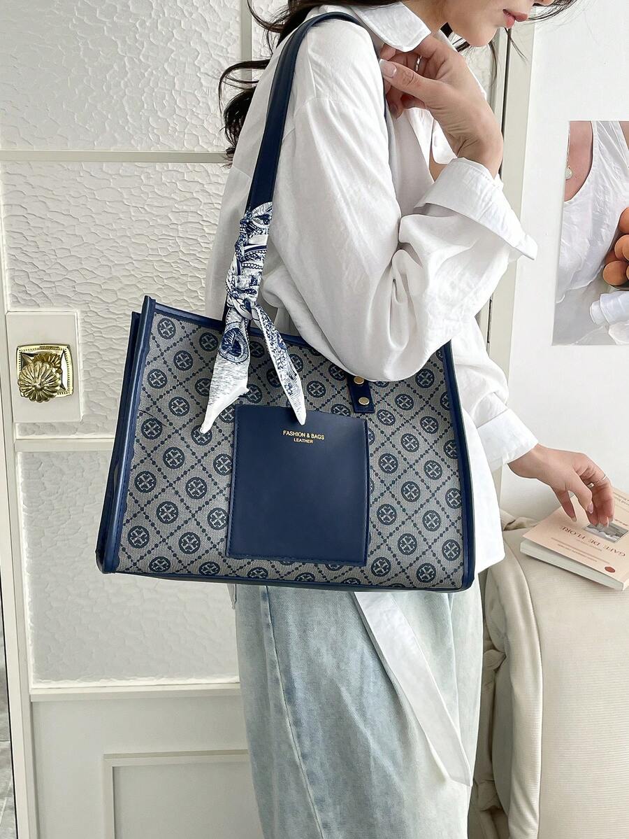 2026 New Silk Scarf Large Capacity High-End Fashion Commuter Canvas Tote Shoulder Bag