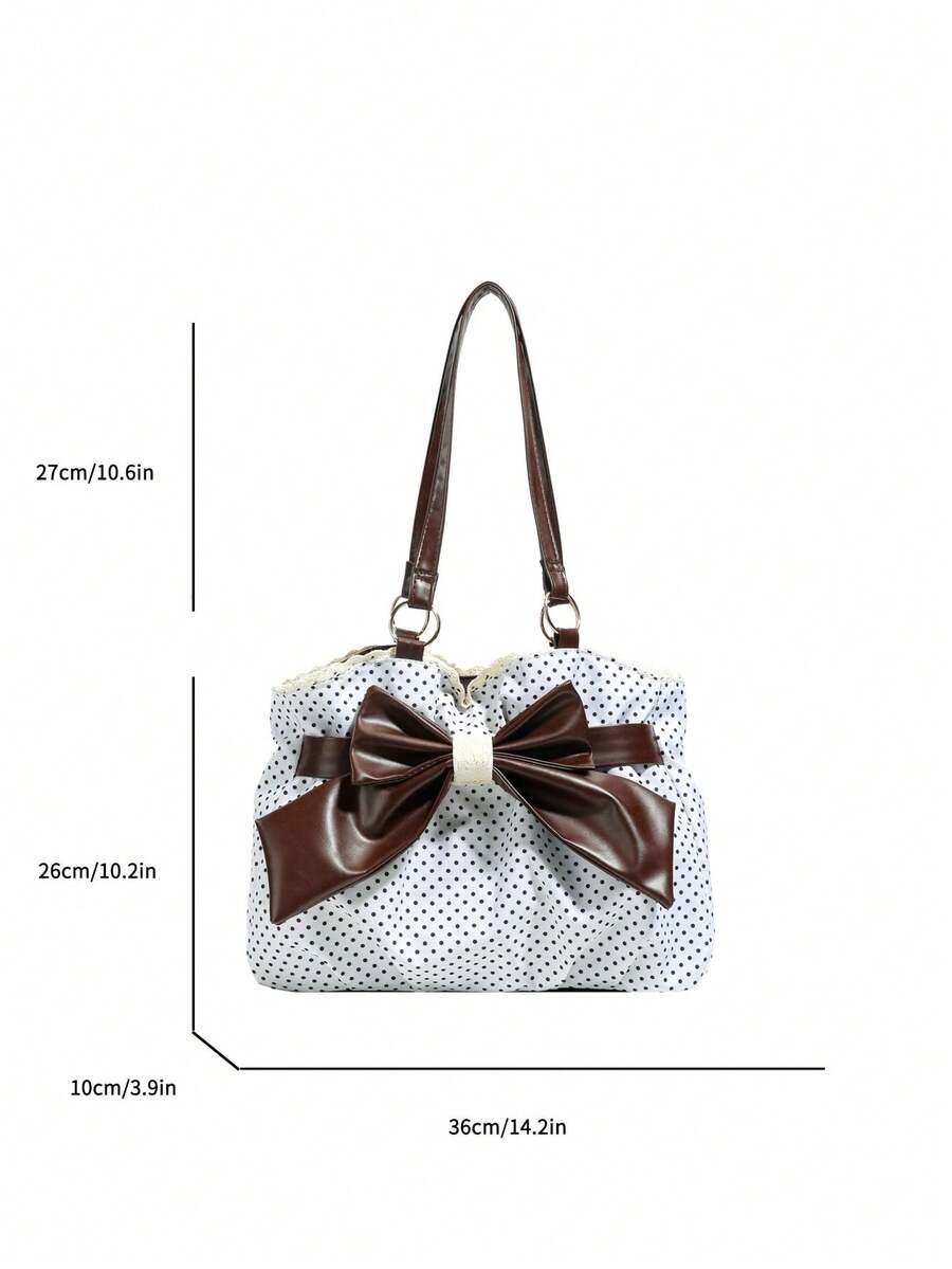 Elegant Shoulder Bag, New Casual Large Bag, Polka Dot Pattern, Shoulder Tote Handbag, Fashion, Bow Decor, Large Capacity, Chain Strap, Crossbody, Dual Handle, Casual Tote Shoulder Bag For Women