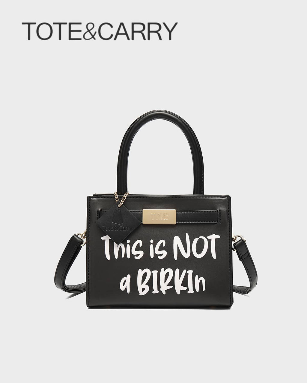 Tote&Carry Women's Y2K Baddie Sassy Letter Print Mini Tote Bag, Vibrant Black PU Leather Crossbody Top Handle Purse, This Is Not A Birkin Ironic Luxury Parody Statement Handbag For Spring Festival Con