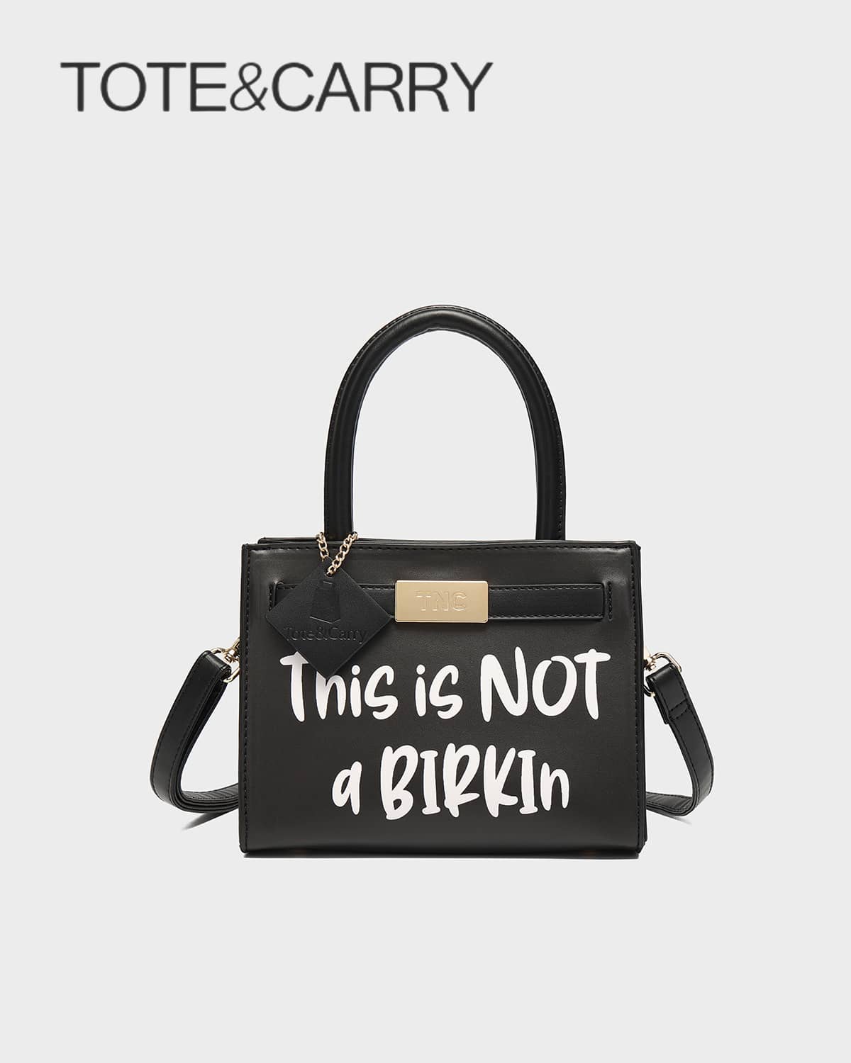 Tote&Carry Women's Y2K Baddie Sassy Letter Print Mini Tote Bag, Vibrant Black PU Leather Crossbody Top Handle Purse, This Is Not A Birkin Ironic Luxury Parody Statement Handbag For Spring Festival Con