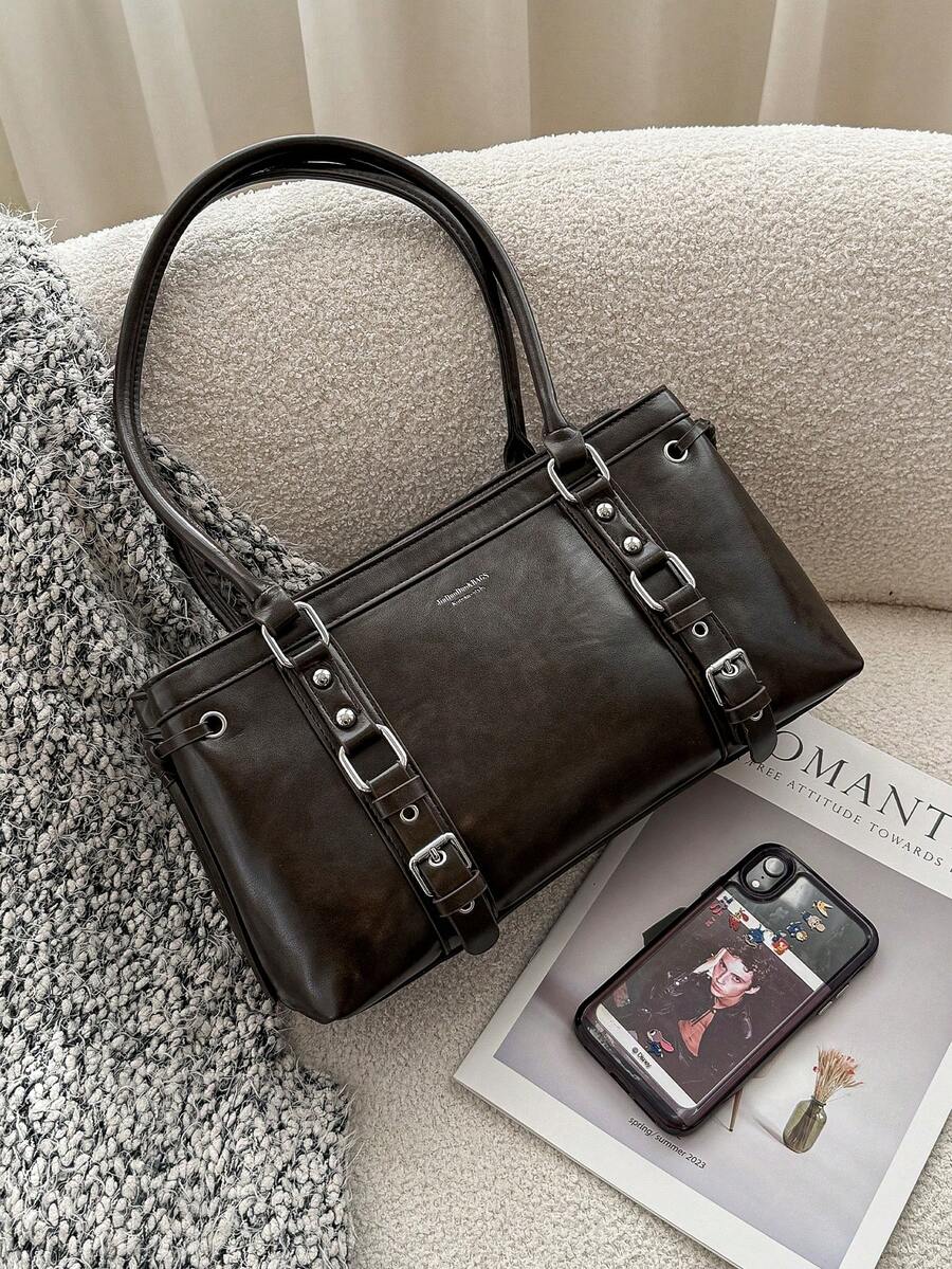 1pc Stylish Tote Bag For Women, New Autumn/Winter Style, Retro Motorcycle Design, Large Capacity, Underarm Shoulder Bag.