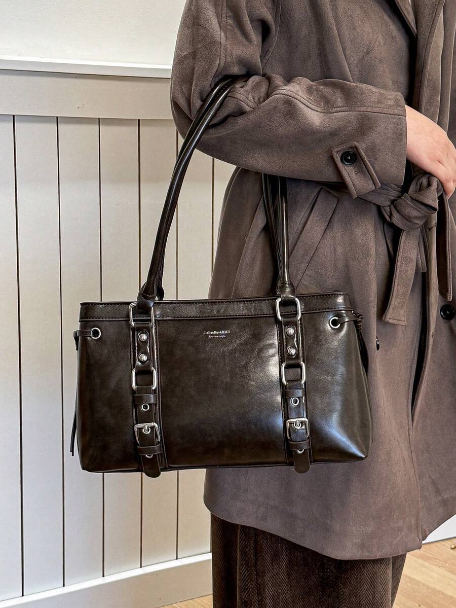 1pc Stylish Tote Bag For Women, New Autumn/Winter Style, Retro Motorcycle Design, Large Capacity, Underarm Shoulder Bag.