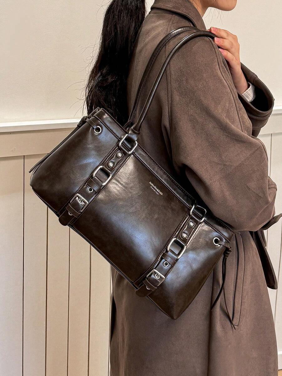 1pc Stylish Tote Bag For Women, New Autumn/Winter Style, Retro Motorcycle Design, Large Capacity, Underarm Shoulder Bag.