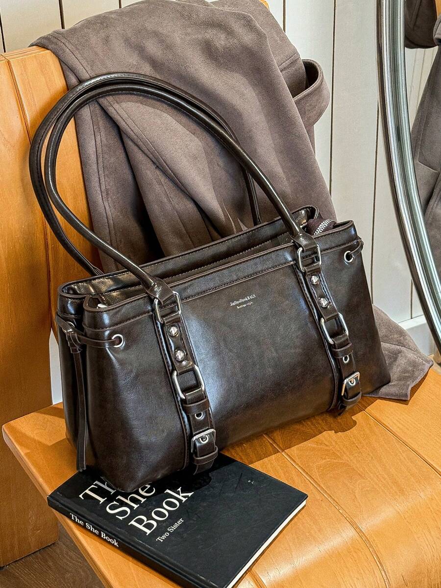 1pc Stylish Tote Bag For Women, New Autumn/Winter Style, Retro Motorcycle Design, Large Capacity, Underarm Shoulder Bag.