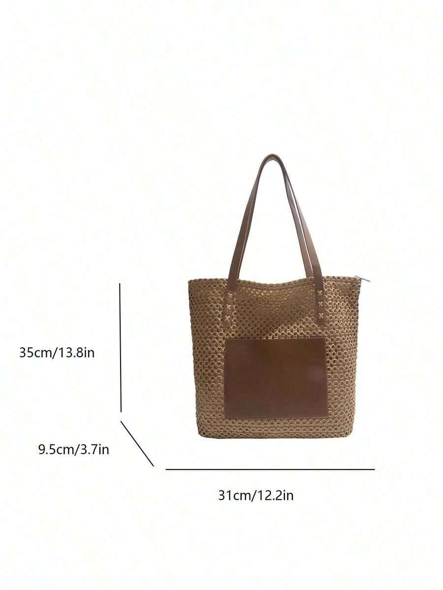 Summer Straw Beach Bag, Large Capacity Tote Bag, Grocery Basket Bag, Handbag, Vacation Style, Simple & Versatile, Multi-Pocket Women Bag, Suitable For Dresses, Shopping, Travel, Storage, Wicker Bag