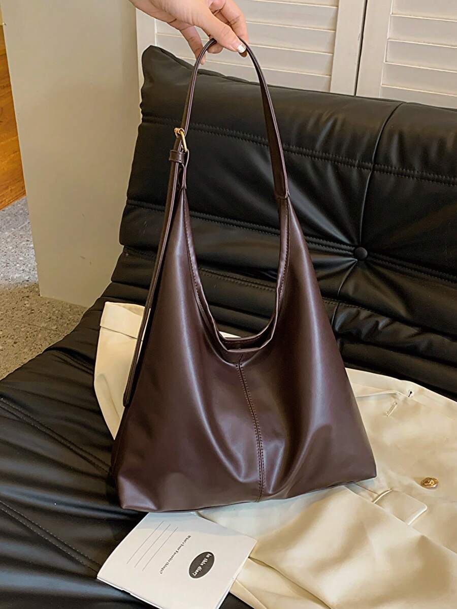 Women's New Large Tote Bag, Fashionable Design Shoulder Bag, Soft PU Material, Textured Style (Color Difference Due To Photo Angle)