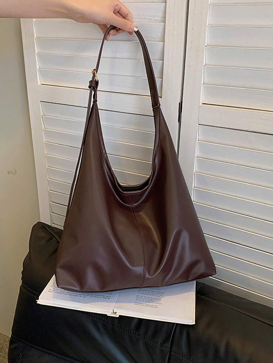 Women's New Large Tote Bag, Fashionable Design Shoulder Bag, Soft PU Material, Textured Style (Color Difference Due To Photo Angle)
