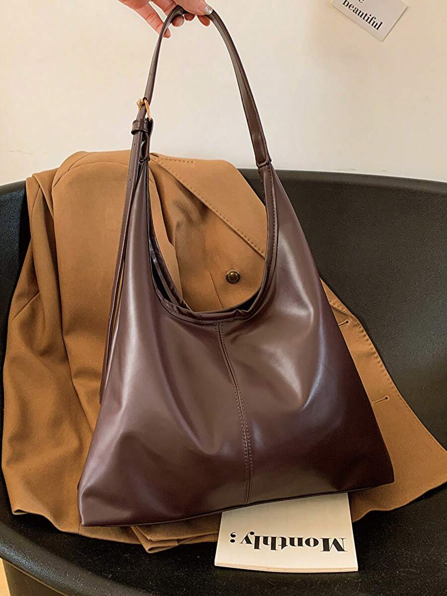 Women's New Large Tote Bag, Fashionable Design Shoulder Bag, Soft PU Material, Textured Style (Color Difference Due To Photo Angle)