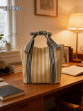 1pc Minimalist Fashion Striped Tote Bag, Unique Bow Design Canvas Bag, Japanese Casual Colorblock Student Bag, Unisex Handbag Storage Shopping Bag, Suitable For Students To School, Moms Shopping And O