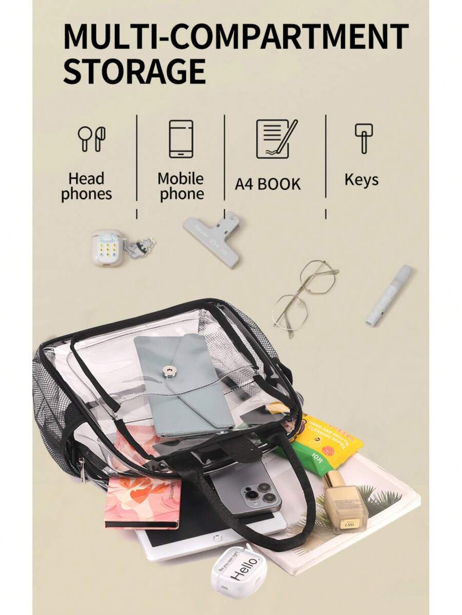 Ubysoyi Clear Handbag Stadium Approved Transparent Tote Bag Shoulder Bag WithPendant Crossbody Bag For Women/Unisex Beach Concert Sport School Travel Vacation