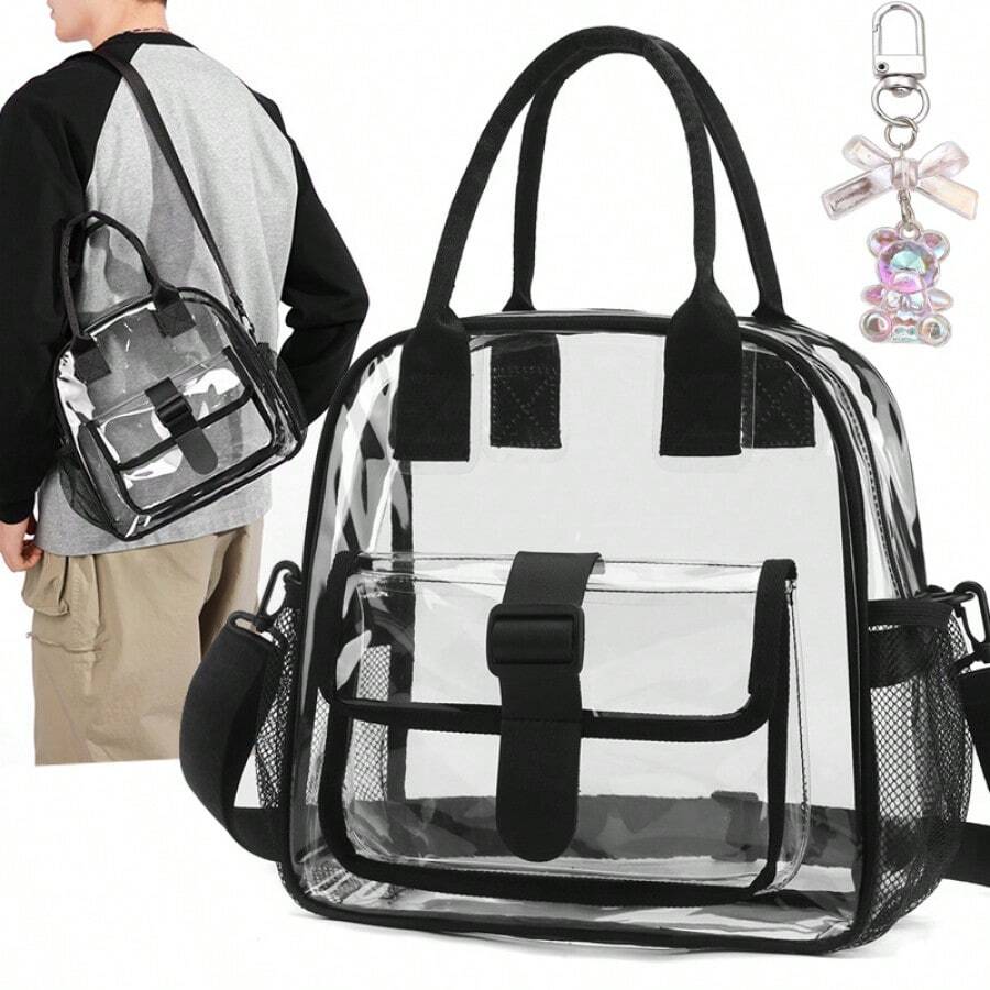 Ubysoyi Clear Handbag Stadium Approved Transparent Tote Bag Shoulder Bag WithPendant Crossbody Bag For Women/Unisex Beach Concert Sport School Travel Vacation