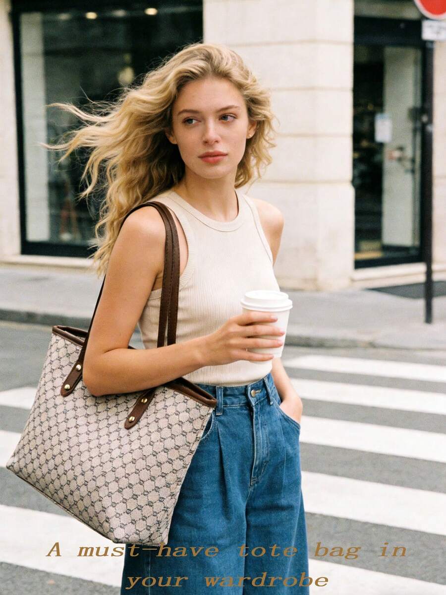 Large Capacity Tote Bag Stylish Handbag For Women Heavy-Duty Shoulder Bag Lightweight Shopping Bag Great For Vacation Beach Trips Commute Travel