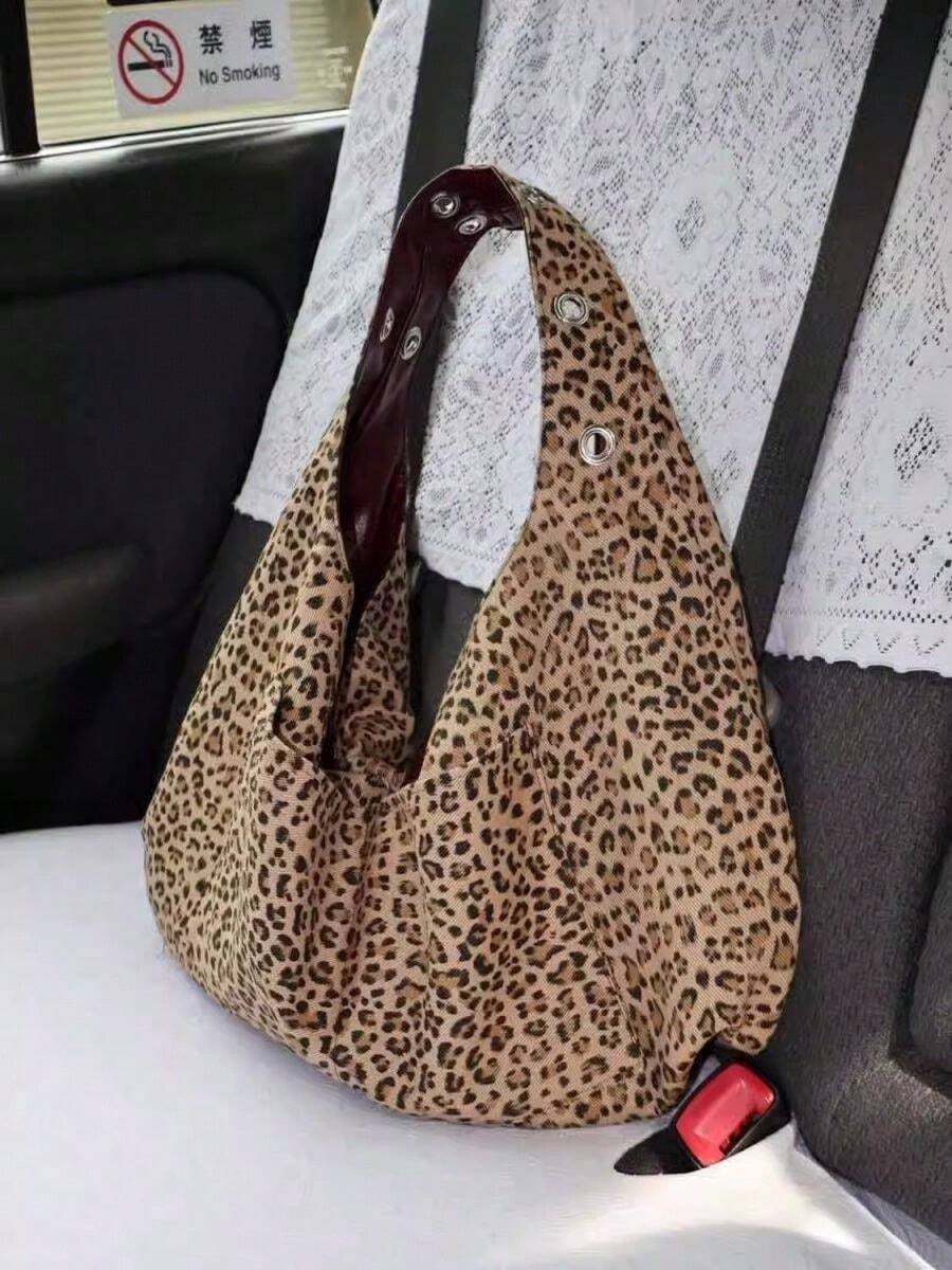 Leopard Print Reversible Tote Purse, Bolsas Bag, College Campus Street Beach Bag, Women Gift, Luxury Chic Japanese Style Love, Halloween Gift